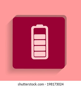 square button on a pink background. Vector illustration Battery load icon