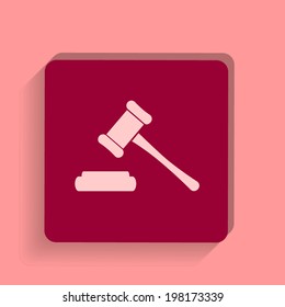 square button on a pink background. Vector illustration Hammer judge icon