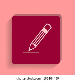 square button on a pink background. Vector illustration Pencil Vector Icon