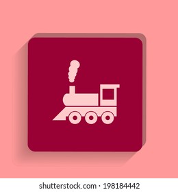 square button on a pink background. Vector illustration Train sign 