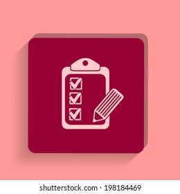 square button on a pink background. Vector illustration icon of notes