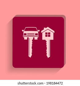 square button on a pink background. Vector illustration home key and car key symbols