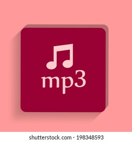 square button on a pink background. Vector illustration icon mp3. 