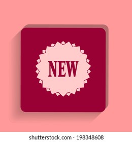 square button on a pink background. Vector illustration New sign icon. New arrival star symbol. Vector icon.