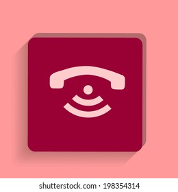 square button on a pink background. Vector illustration Phone