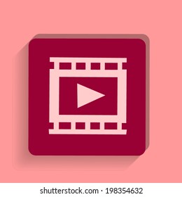 square button on a pink background. Vector illustration Video icon.