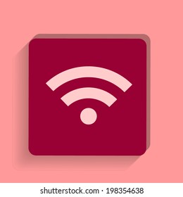 square button on a pink background. Vector illustration Wireless Network Symbol