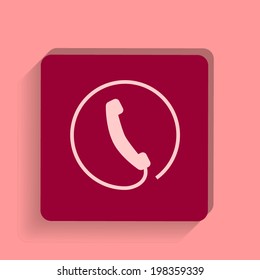 square button on a pink background. Vector illustration Phone