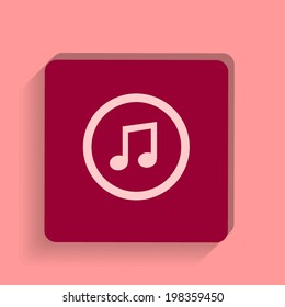 square button on a pink background. Vector illustration Music note sign icon
