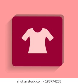 square button on a pink background. Vector illustration T-shir t sign icon. Clothes symbol. Vector icon.