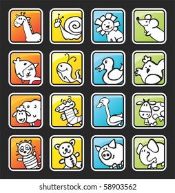 square button with painted animals