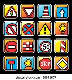 square button with road signs