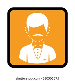 square button with silhouette elegant man