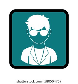 square button with silhouette rock star man
