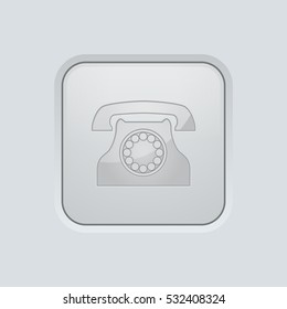 Square button with telephone sign. On gray interface background. Vector illustration.