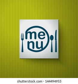 square button with text menu and fork, spoon and knife