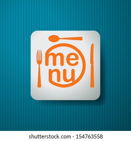 square button with text menu and fork, spoon and knife