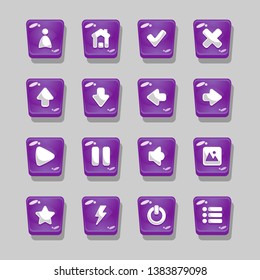
Square buttons with highlights with user icons, menus, play, pause, exit, arrows, sound, options, for the design of interfaces and menus for applications and games.