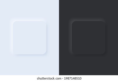 Square buttons for mobile app in modern neumorphic trend style. UI, UX set. Light and dark mode. Geometric buttons in neumorphism style. Graphic elements in skeuomorph design. 3d Vector illustration