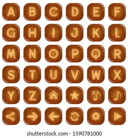 Square buttons wood for a to z alphabet words game.