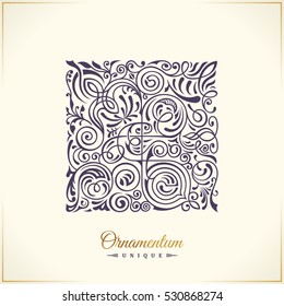 Square calligraphic royal emblem. Vector floral symbol for cafe, restaurant, shop, print, stamp. Logo design template label for coffee, tea, business card. Isolated ornament
