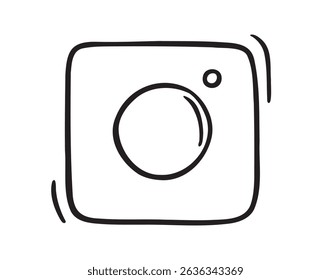 square camera doodle hand drawn icon. Outline line drawing clipart symbol. Vector illustration