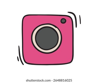 square camera doodle hand drawn icon. Outline line drawing clipart symbol. Vector illustration