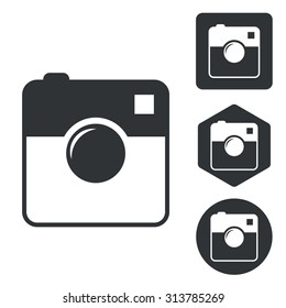 Square camera icon set, monochrome, isolated on white