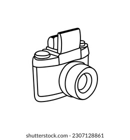 Logotipo sencillo de la línea de fotografía de cámara cuadrada