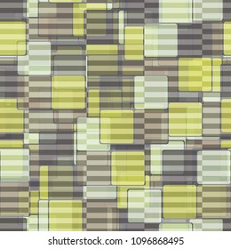 Square camouflage is covered with a striped network. Fashionable editable texture. Color chaos. Seamless pattern.