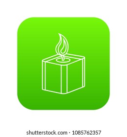 Square candle icon green vector isolated on white background