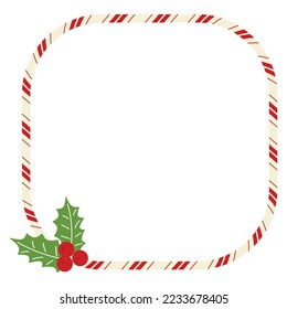 Square candy cane frame. Christmas striped border isolated on white background. Vector illustration.