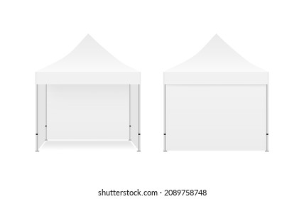 Square Canopy Tent Mockup, Front and Back View, Isolated on White Background. Vector Illustration