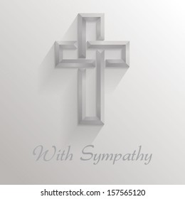 Square card with a 3d shadowed cross and text reading With SympathyÂ?Â�. Please note: this file is EPS10 and uses transparencies. 