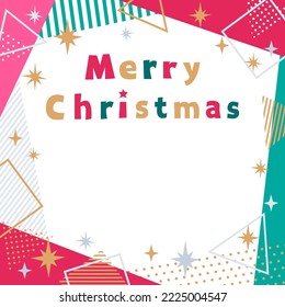 quadratische Karte mit abstraktem Glitterrahmen und dem Text von "Frohe Weihnachten"