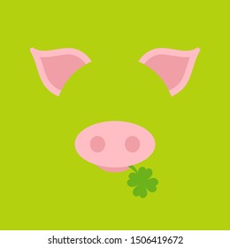 Square Card Abstract Graphic Pig With Shamrock Green