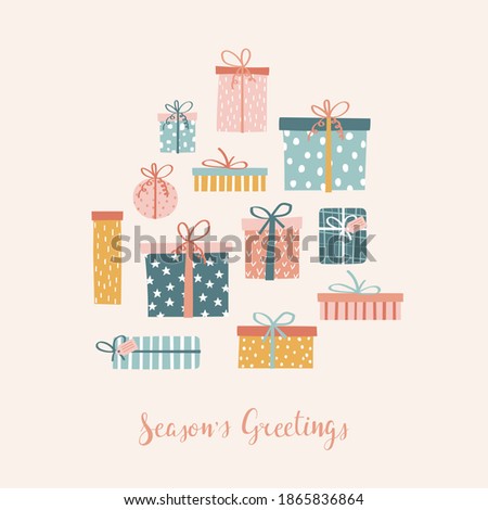 Square card with colorful gift boxes