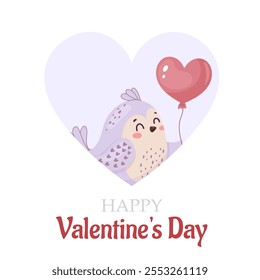 A square card with a cute little bird, in the shape of a heart, Happy Valentines Day.