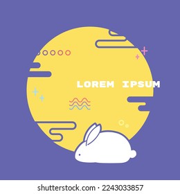 Square card design for poster, postcard, banner, background, website. Illustration, vector art. Year of the rabbit.