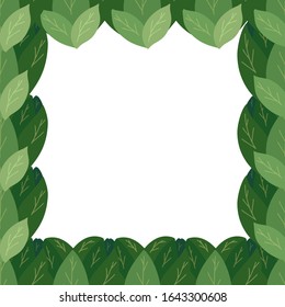 Tarjeta cuadrada con hojas planas de doodle alrededor de los bordes y lugar para texto. Plantilla natural para banners, tarjetas y su diseño.