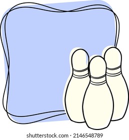 Square card with an empty space to insert, light bowling pins on a blue background