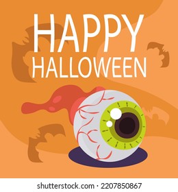 square card with green eye halloween vector
