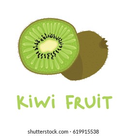 Square card with hand drawn kiwi fruit vector illustration. Sliced and whole kiwi on the white background.