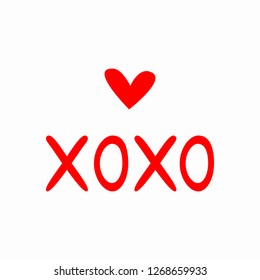 Square card with heart and text Xoxo. Simple romantic vector illustration.