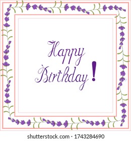 Square card with lavender flowers for celebrate holiday. Vector hand draw  Illustration EPS10