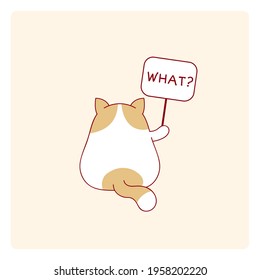 Square card with a offended cat and inscription What? Funny resentment fat cat. Vector illustration EPS 8