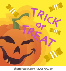 square card with pumpkin and halloween candy vector