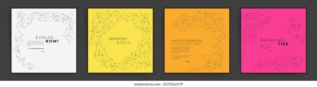Square card templates set with abstract geometric background with triangle shape pattern. Modern technology design for posters, card, book covers, presentation and banners. Futuristic vector concept.