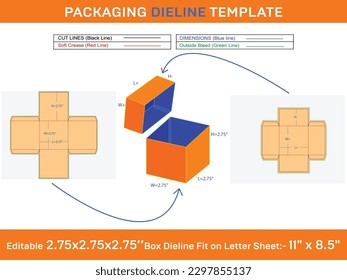 Square Cardboard Box 2.75x2.75x2.75 Inch Dieline Template