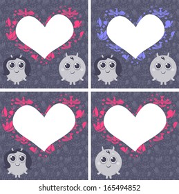 Square cards with funny cartoon cute little vampires in love.